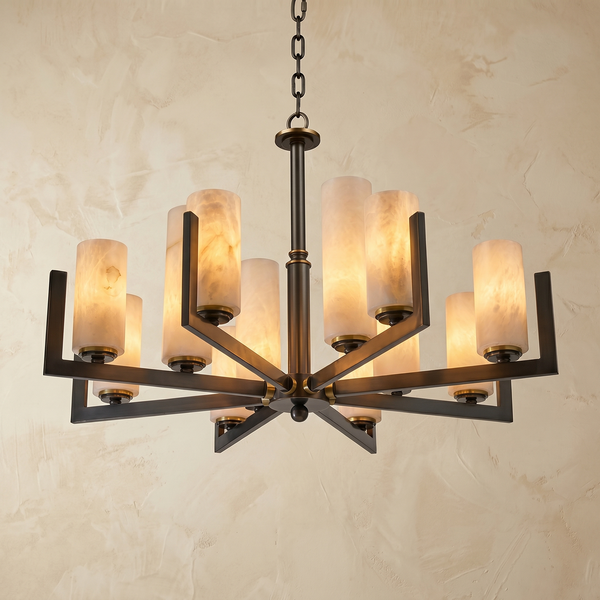 Cylinder 3-arm Alabaster Pendant Light