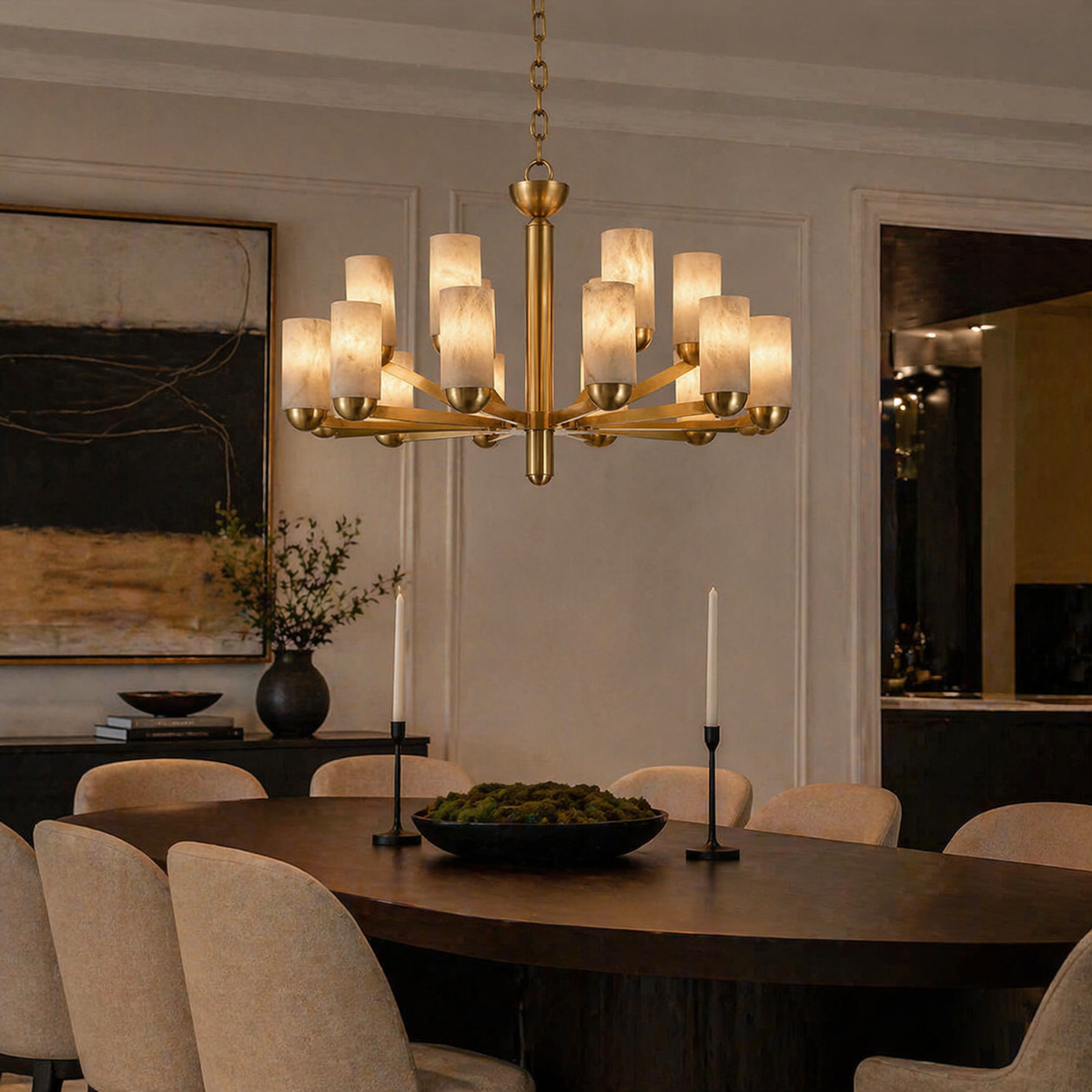 Cylinder Shade Alabaster Pendant Light