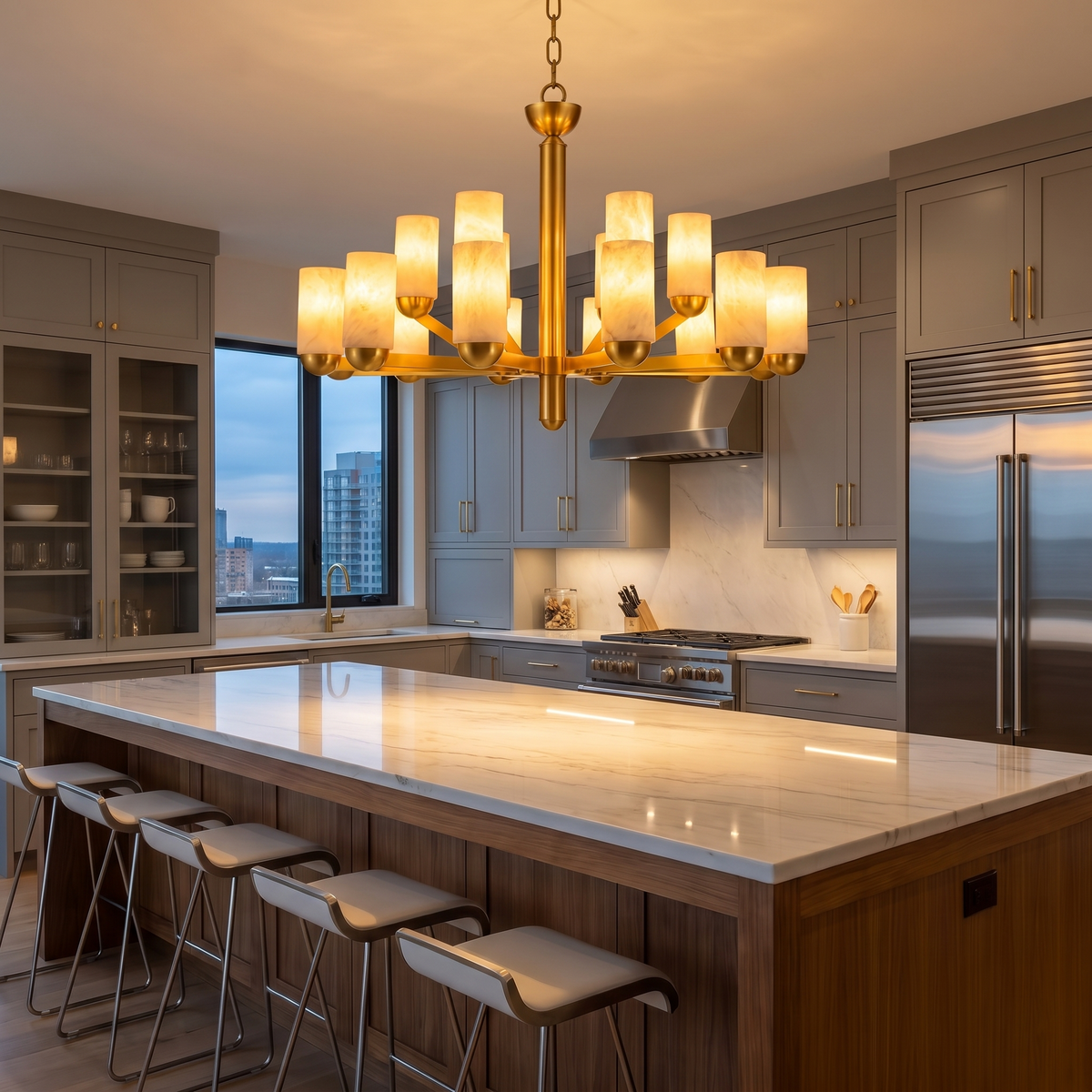 Cylinder Shade Alabaster Pendant Light