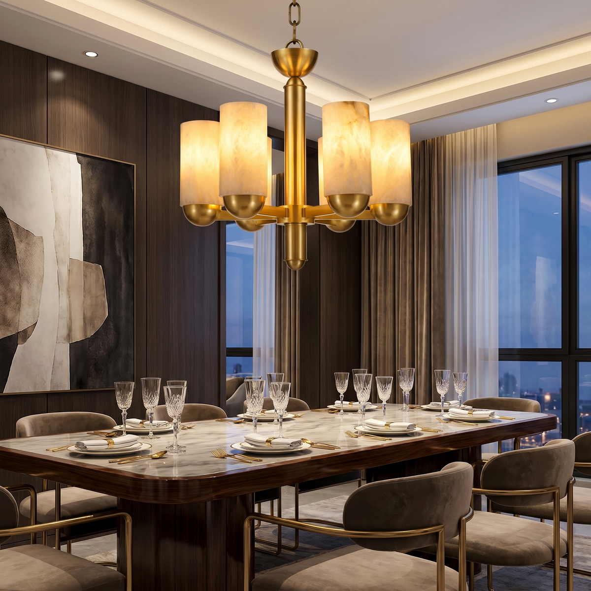 Cylinder Shade Alabaster Pendant Light
