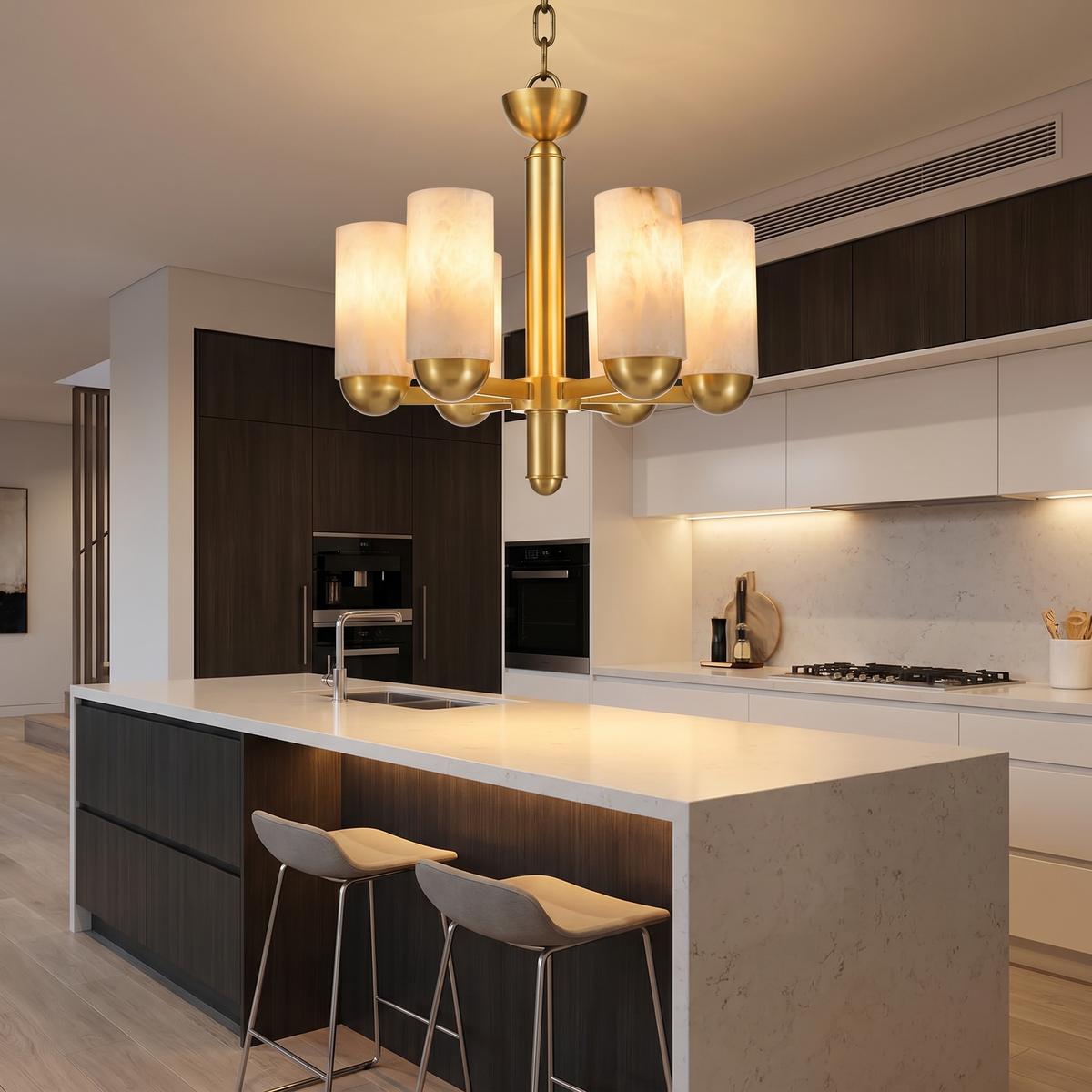 Cylinder Shade Alabaster Pendant Light