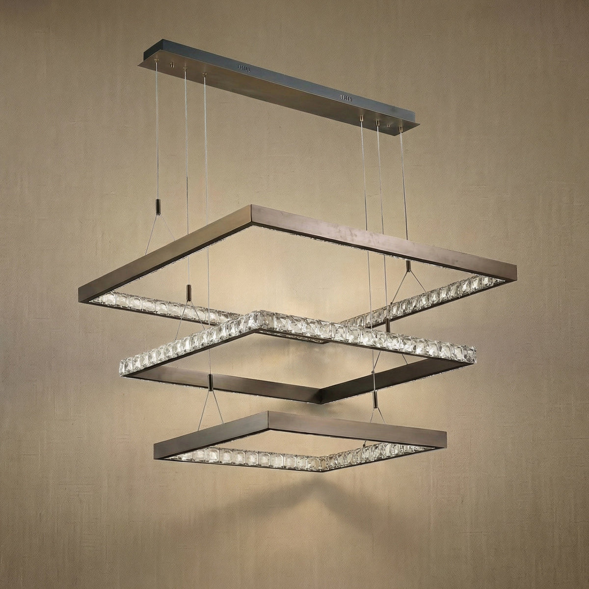 Eveen Triple-Tier Square Crystal Chandelier 40.9" W