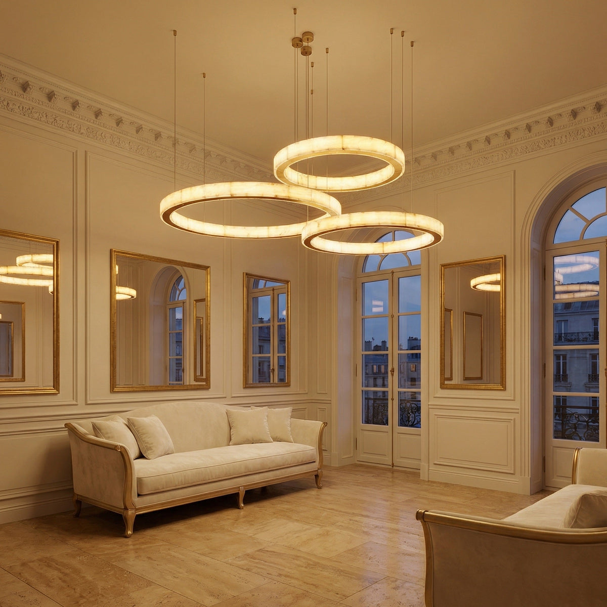 Haeia Triple-Ring Alabaster Chandelier