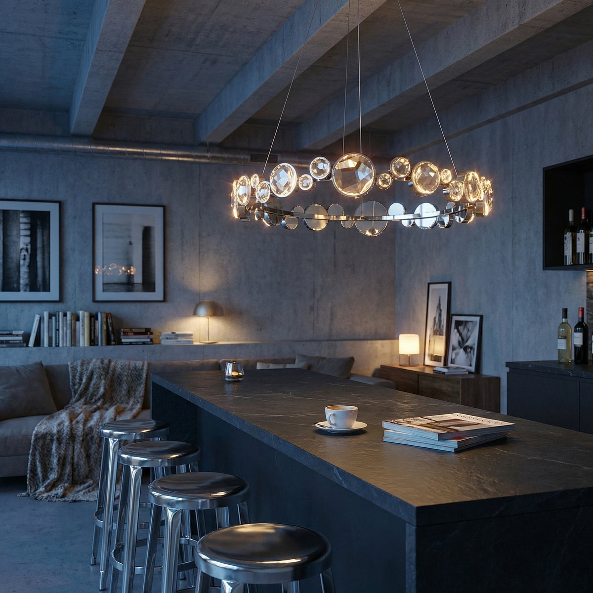 Gween Round Crystal Modern Chandelier