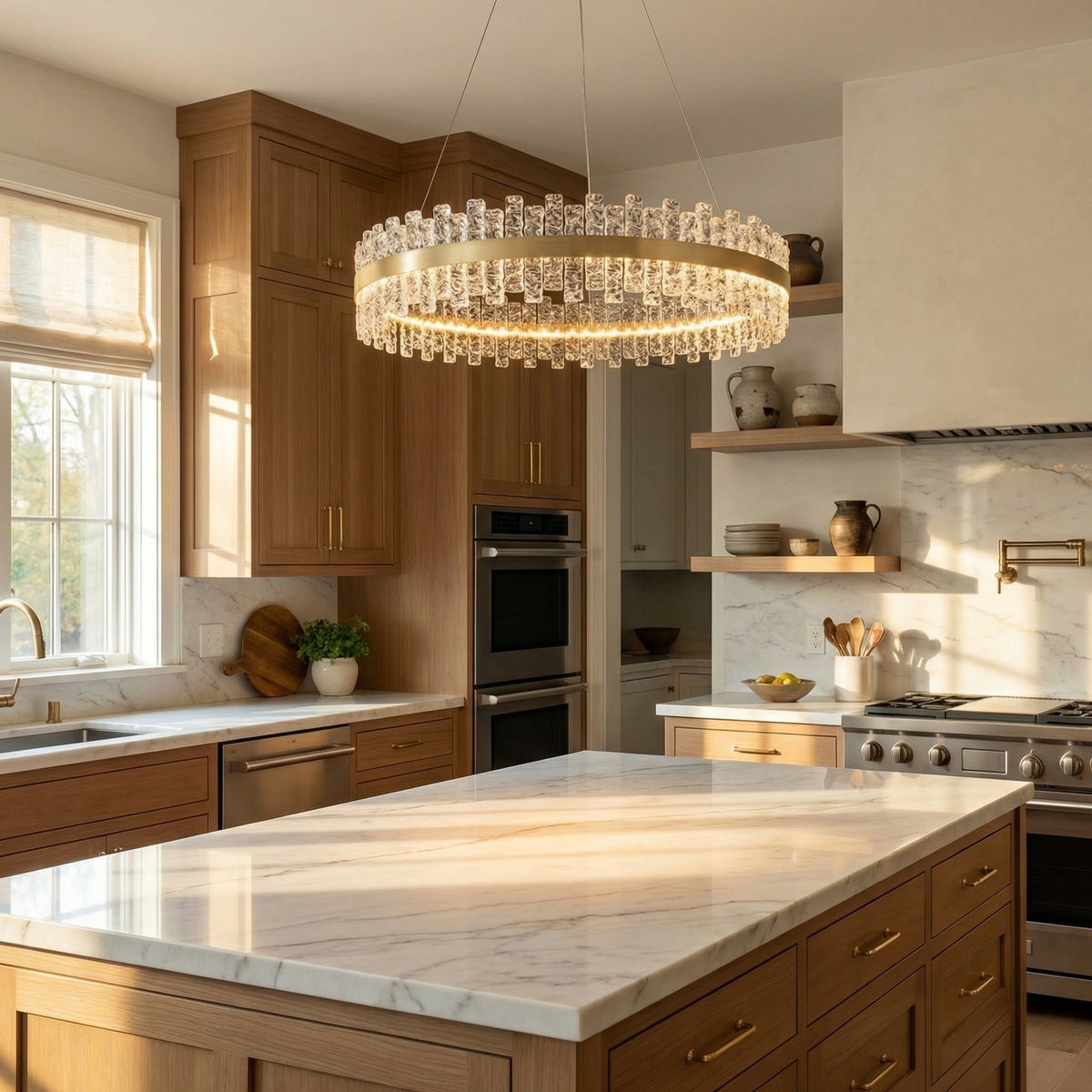 Brushed Gold Glass Fringe Modern Chandelier