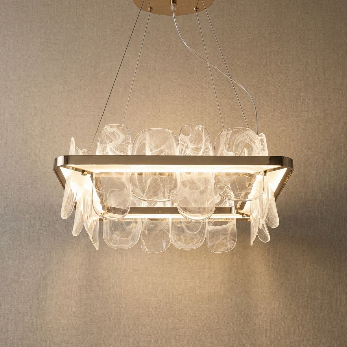 Quenia Handblown Glass Petal Square Chandelier