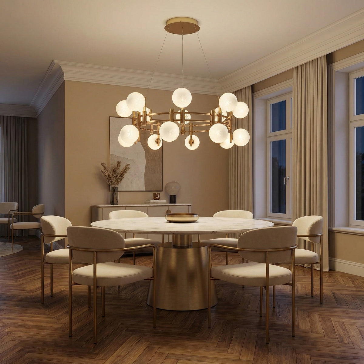 Arien Frosted Glass Globe Round Chandelier 39.4"