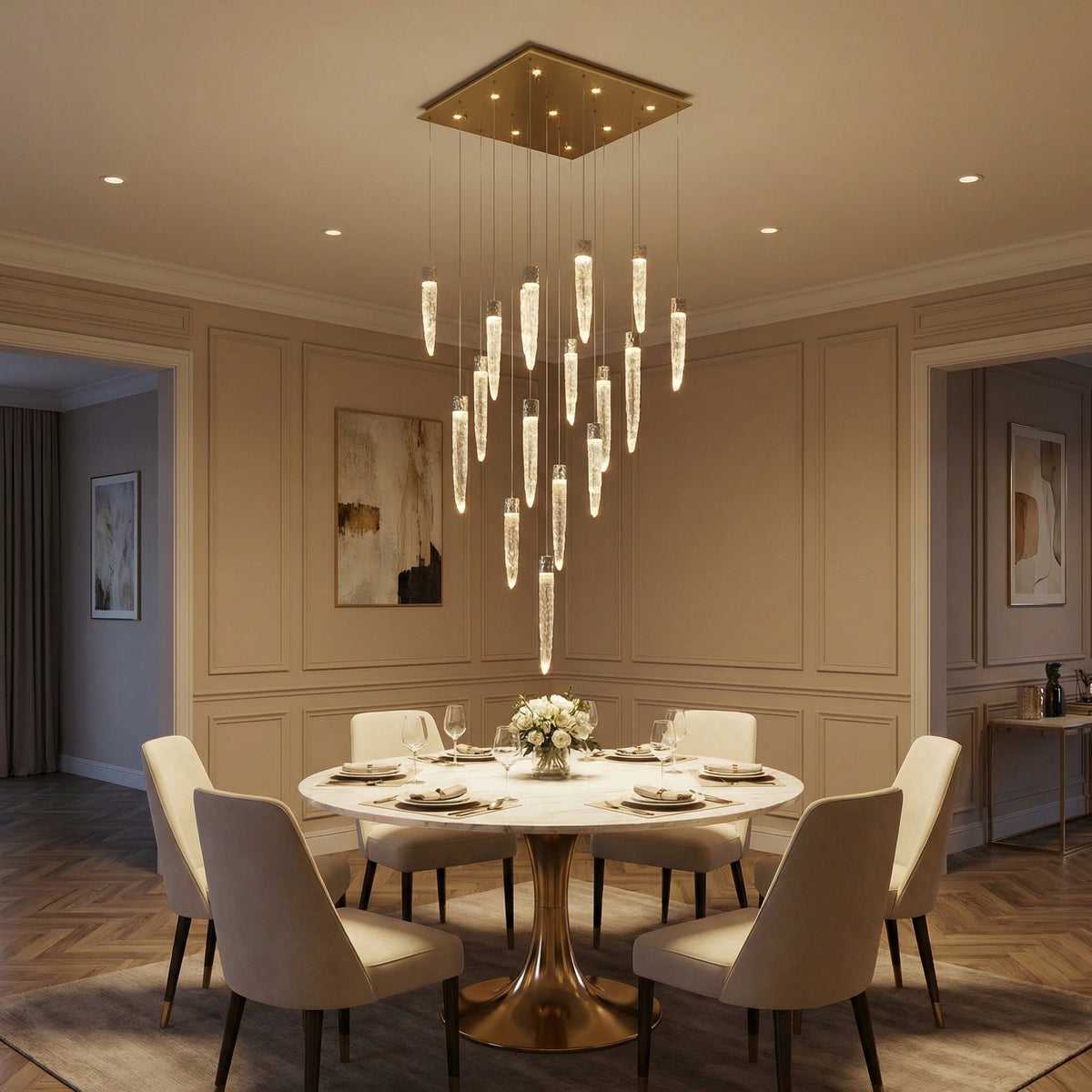 Halia Icicle Crystal Glass Square Chandelier 31.5"