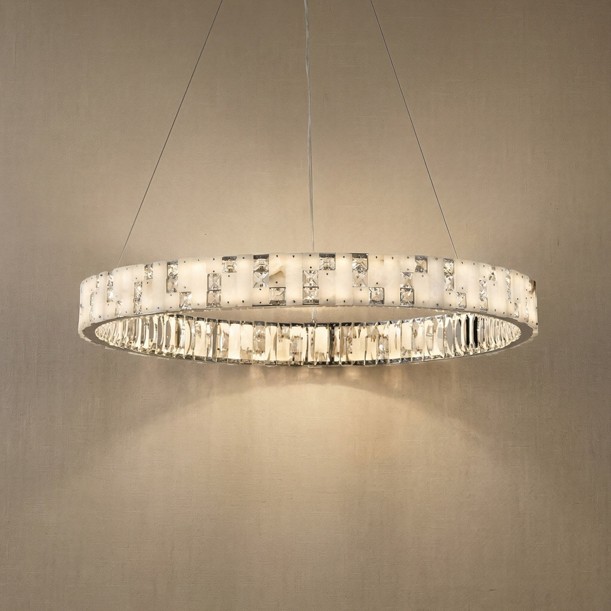 Isaen Crystal&Alabaster Round Ring Chandelier