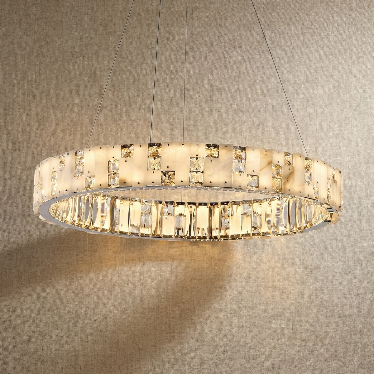 Isaen Crystal&Alabaster Round Ring Chandelier