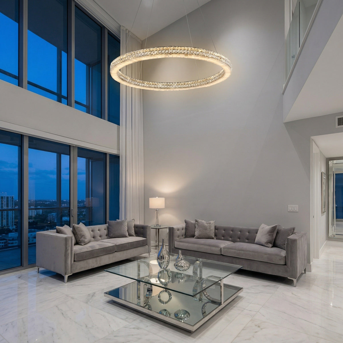 Daeis Crystal and Alabaster Chandelier