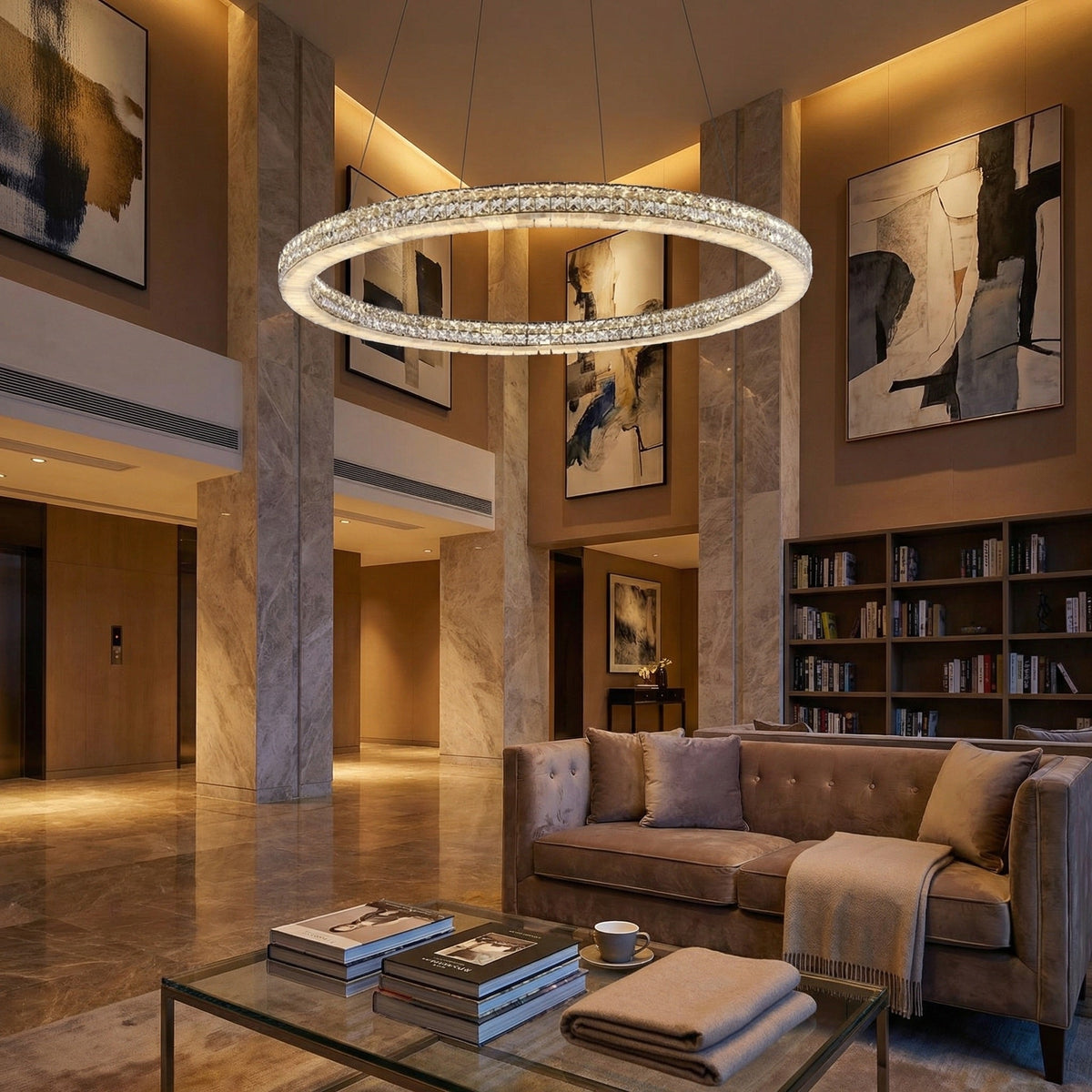 Daeis Crystal and Alabaster Chandelier