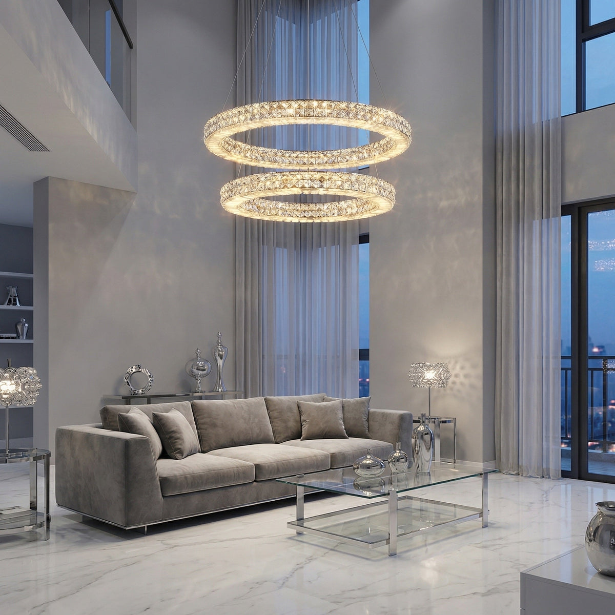 Daeis Crystal and Alabaster Chandelier