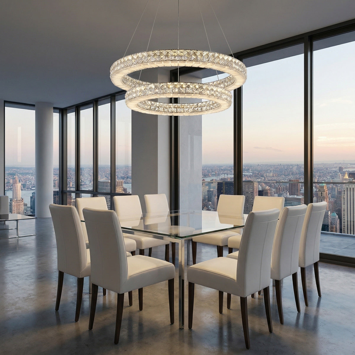 Daeis Crystal and Alabaster Chandelier