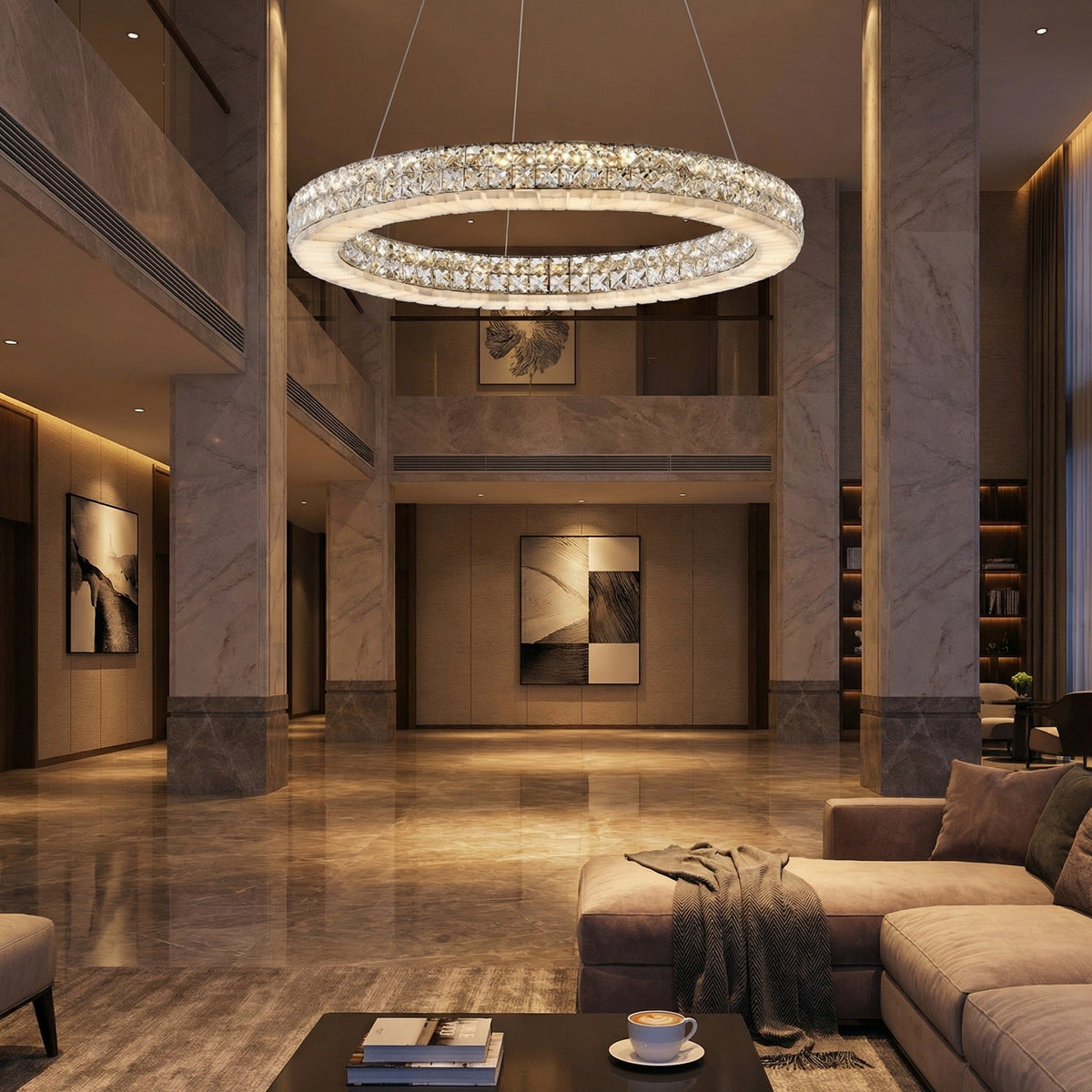 Daeis Crystal and Alabaster Chandelier