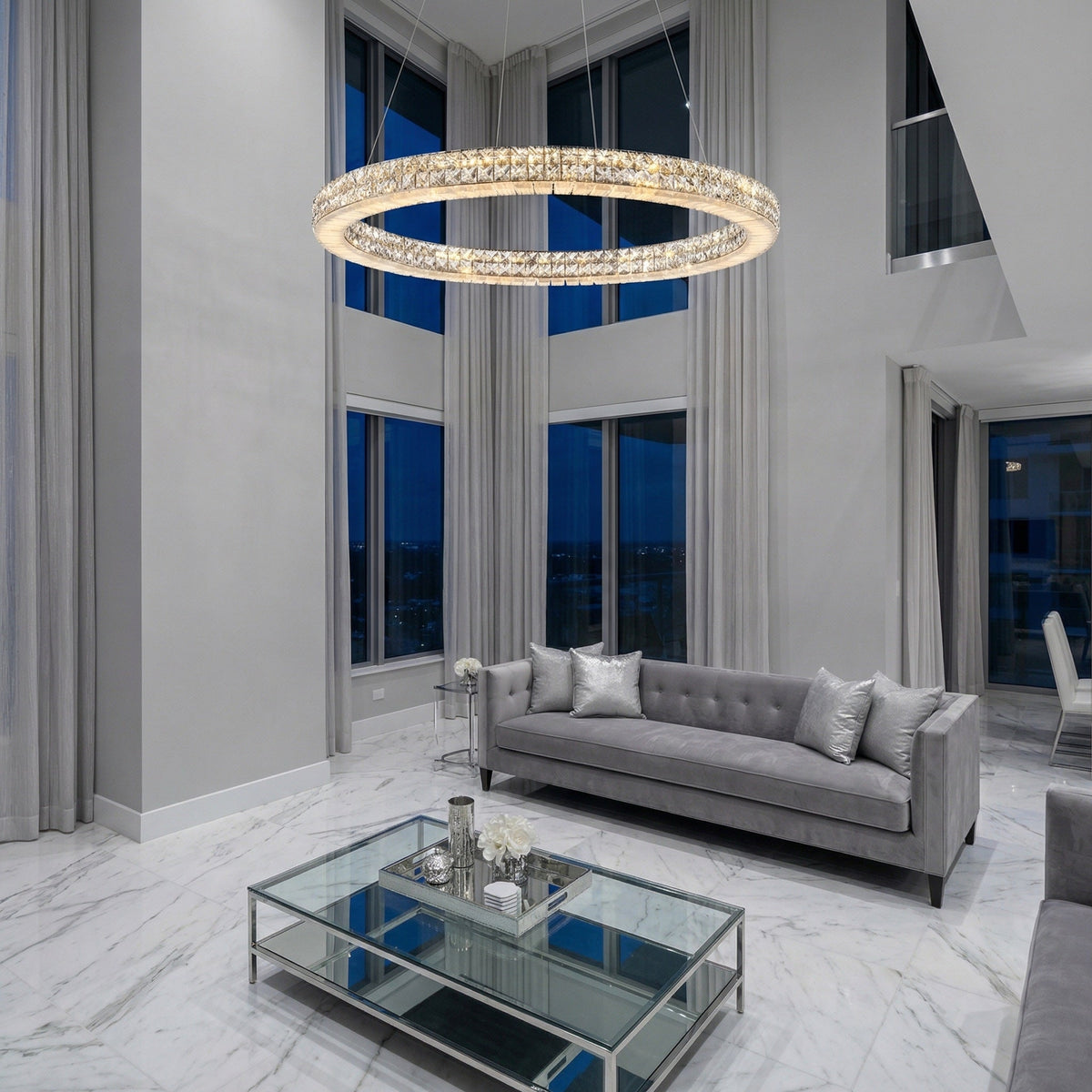 Daeis Crystal and Alabaster Chandelier