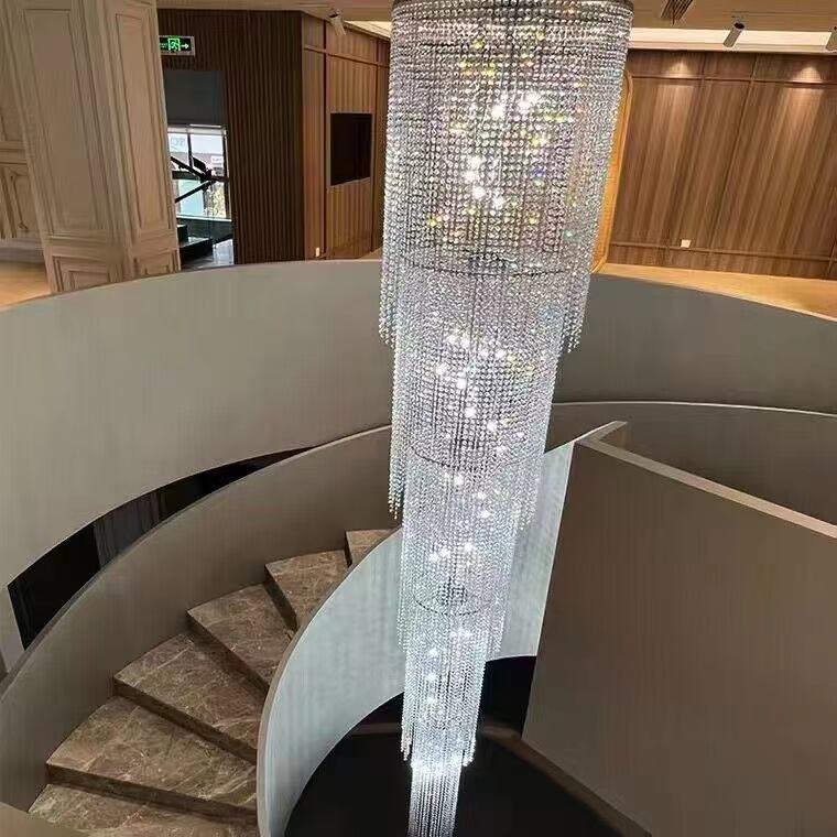 Extra Long Luxury Crystal Chandelier For Staircase / 2 Story Multi-layered Long Light Fixture