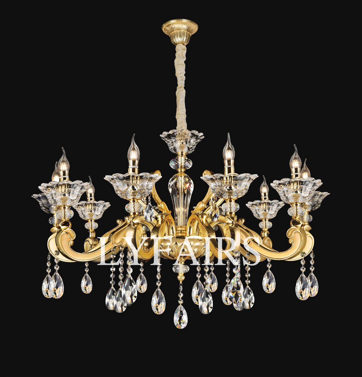 Baroque Revival Classical Brass Branches Candle Light Chandelier