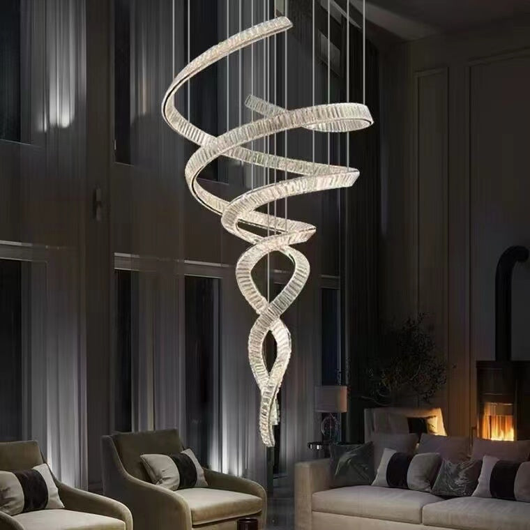 Designer Foyer Living Room Ceiling Light Fixture Stylish Spiral Crystal Chandelier