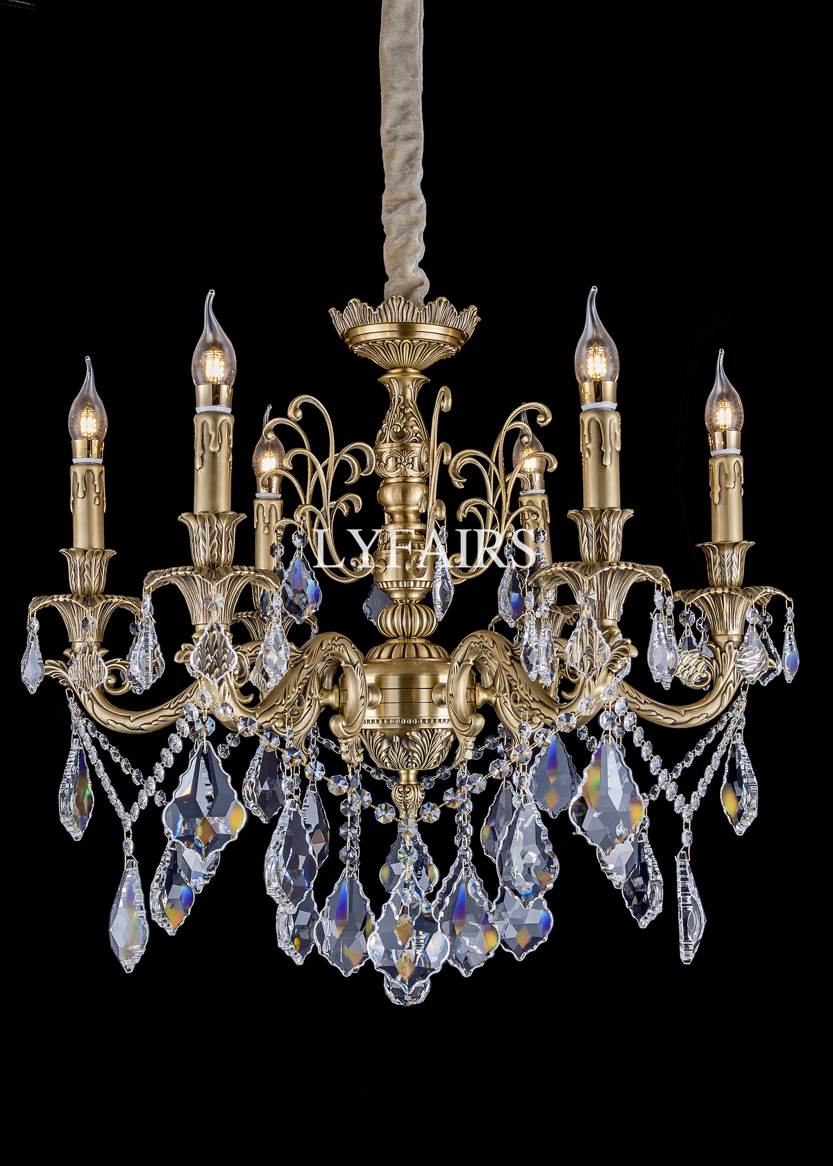 Baroque Revival Unique Patterned Antique Brass Chandelier Set