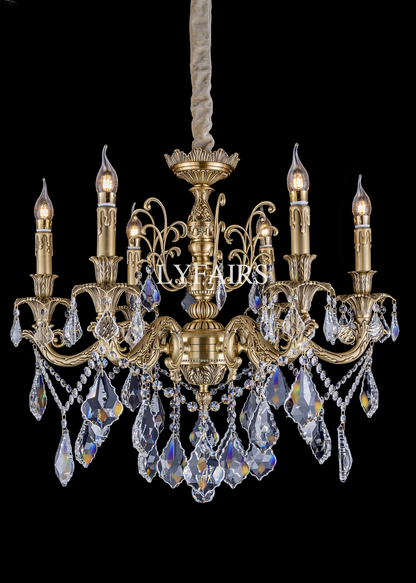 Baroque Revival Unique Patterned Antique Brass Chandelier Set