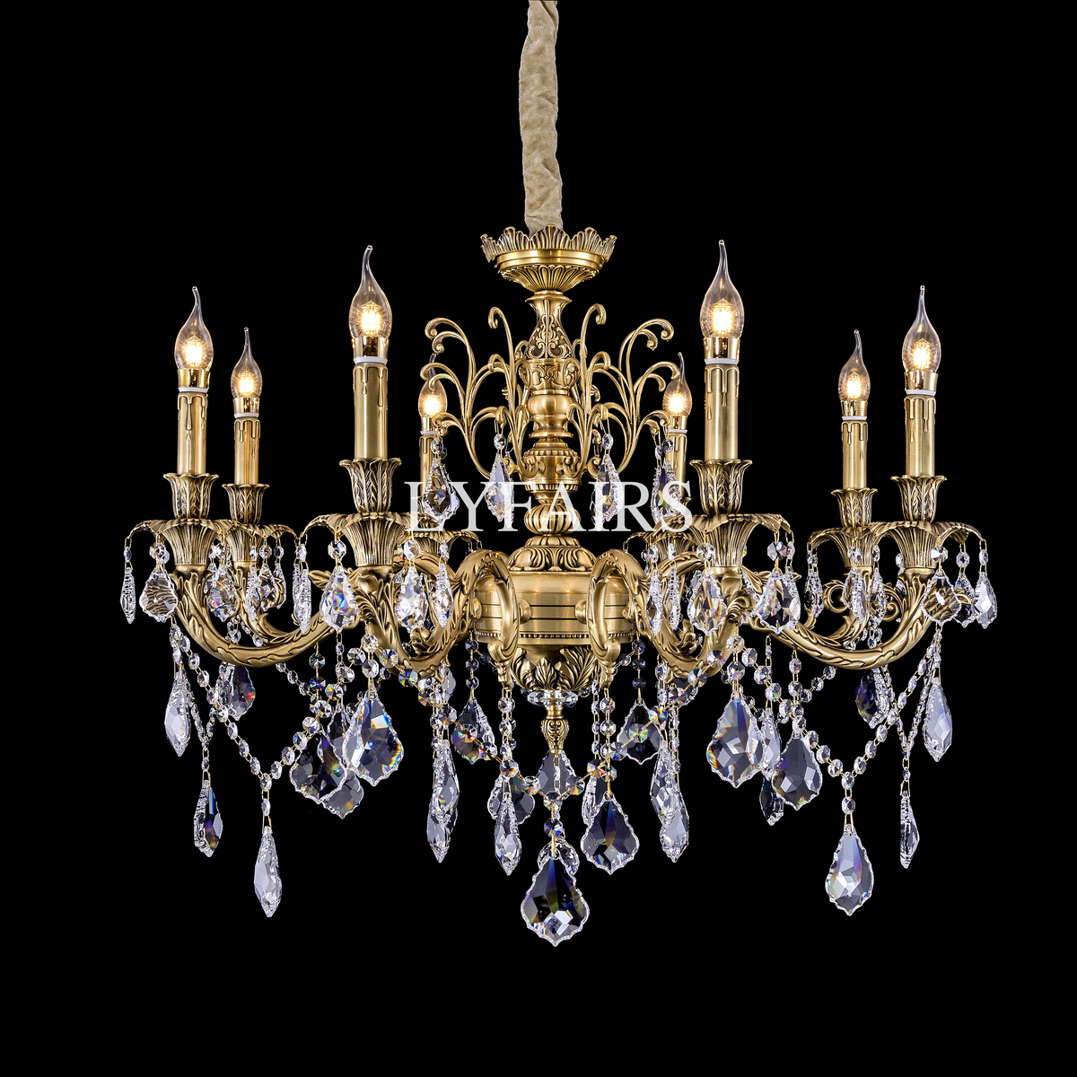 Baroque Revival Unique Patterned Antique Brass Chandelier Set