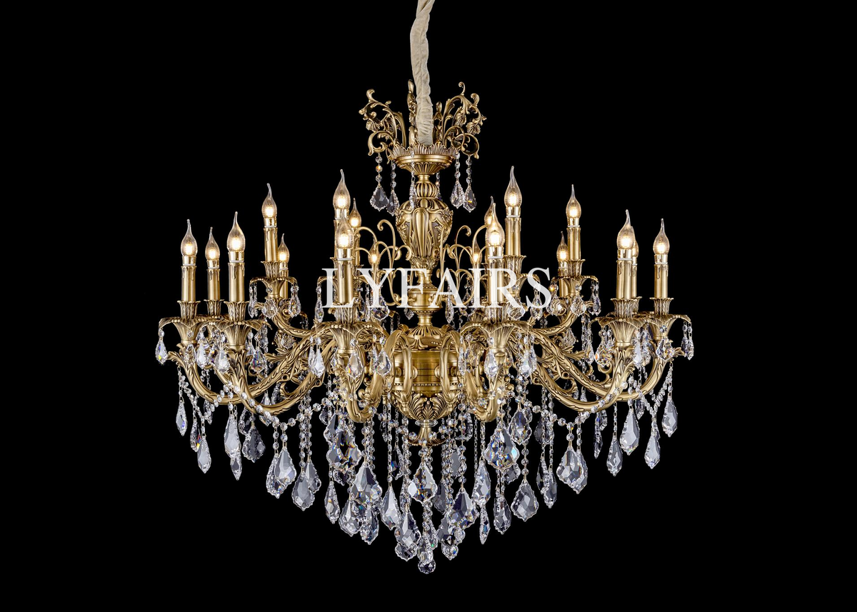 Baroque Revival Unique Patterned Antique Brass Chandelier Set