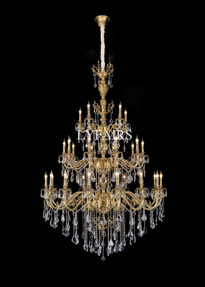 Baroque Revival Unique Patterned Antique Brass Chandelier Set