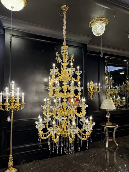 Baroque Revival Crystal Chandelier with Industrial 24K Gold Finish