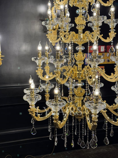 Baroque Revival Crystal Chandelier with Industrial 24K Gold Finish