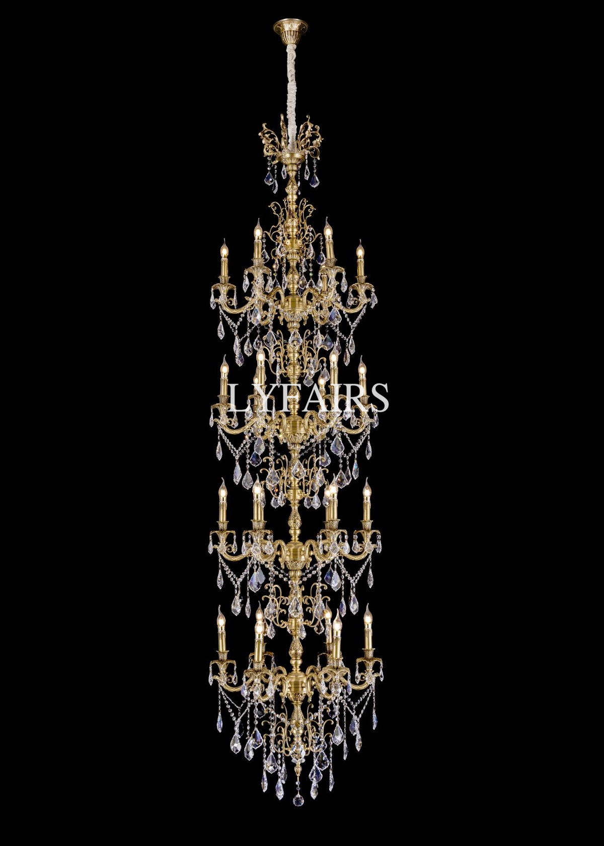 Baroque Revival Unique Patterned Antique Brass Chandelier Set