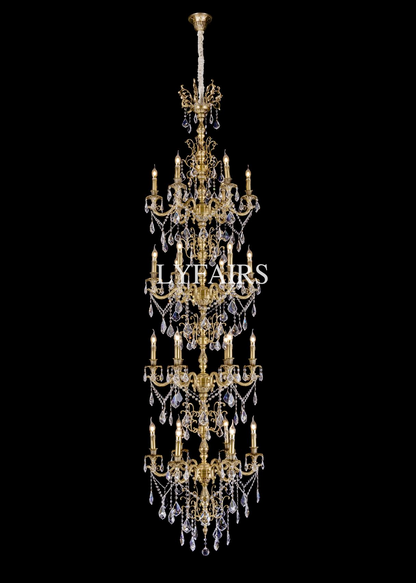 Baroque Revival Unique Patterned Antique Brass Chandelier Set