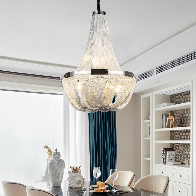 Cascade Silver Chain Chandelier Creative Round Design Loft Chandelier