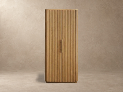 Tall Reeded Oak Storage Cabinet with Doors