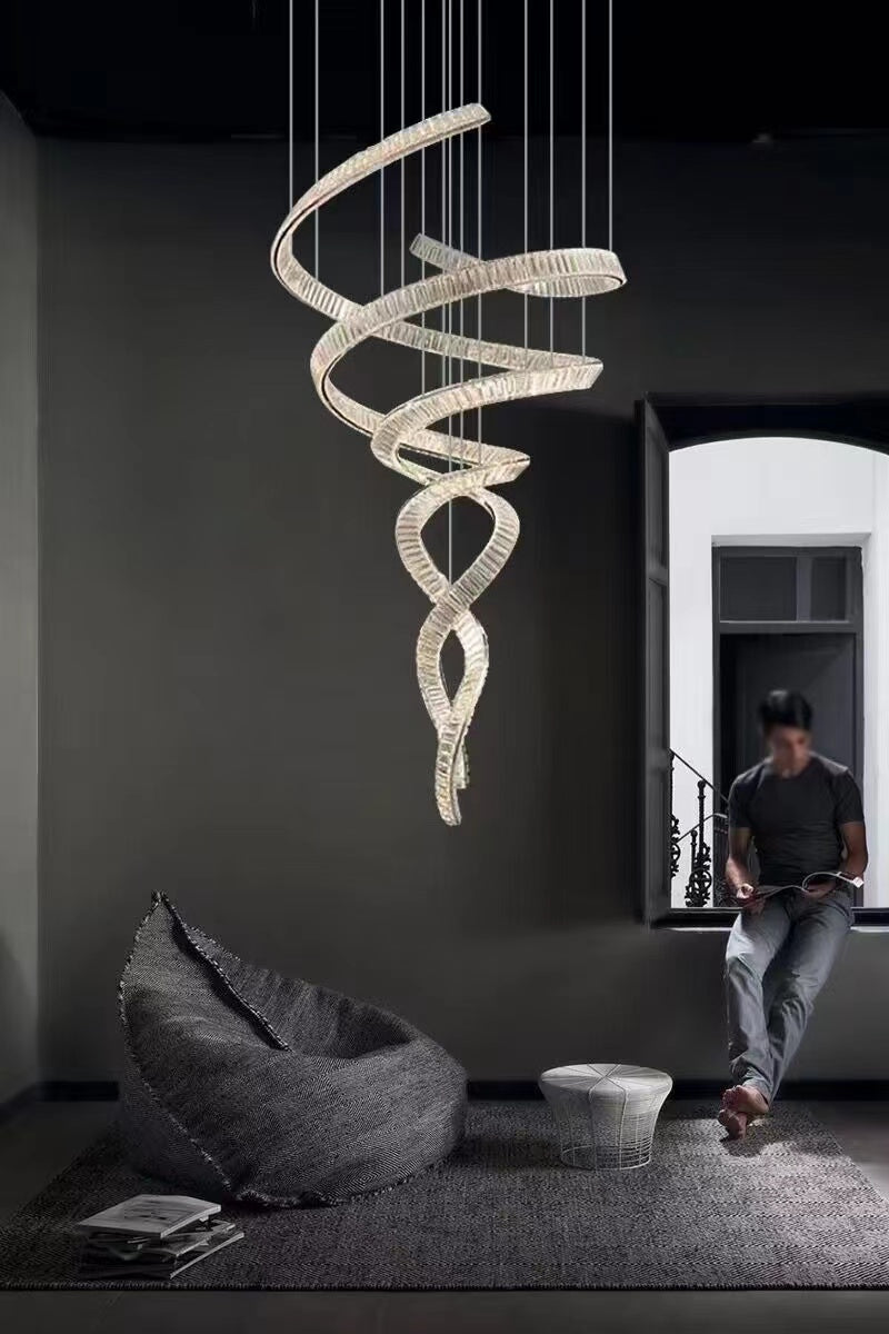 Designer Foyer Living Room Ceiling Light Fixture Stylish Spiral Crystal Chandelier