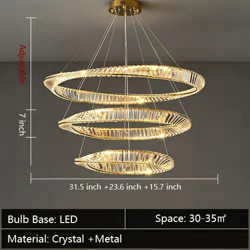 1/2/3-Ring Crystal Chandelier for Luxury Living/ Dining Room/Bedroom