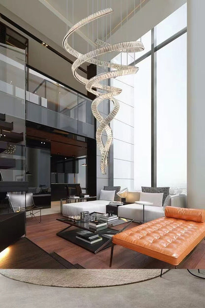 Designer Foyer Living Room Ceiling Light Fixture Stylish Spiral Crystal Chandelier