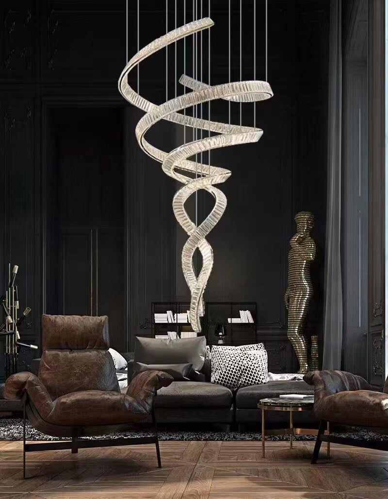 Designer Foyer Living Room Ceiling Light Fixture Stylish Spiral Crystal Chandelier