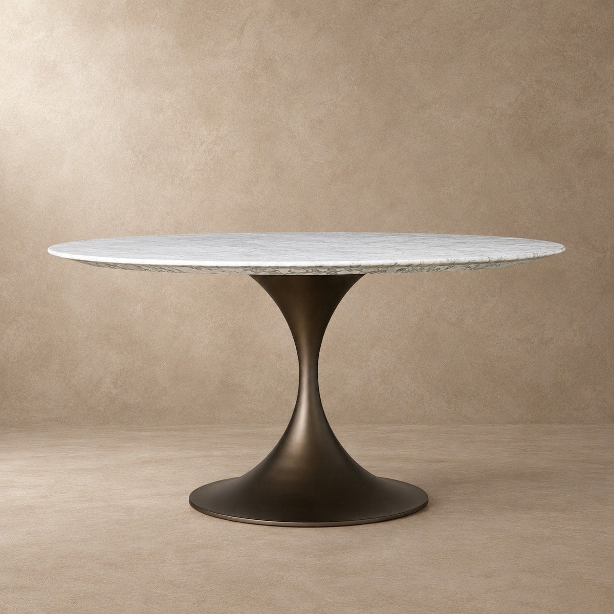 Round Stone-Top Steel-Base Dining Table