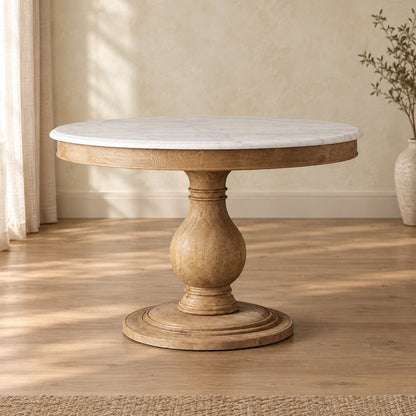 Round Pine Base Dining Table with Marble Slab
