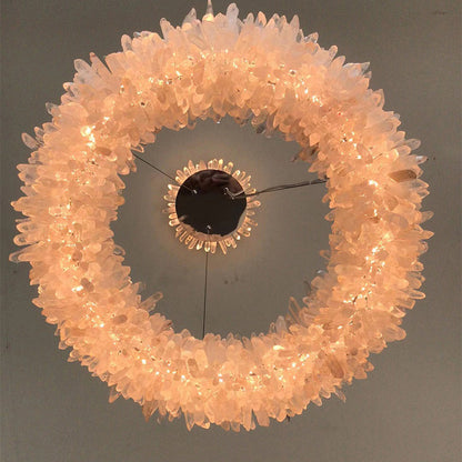 JC Vosa Modern Round Clear Geode Quartz Crystal Ring Chandelier
