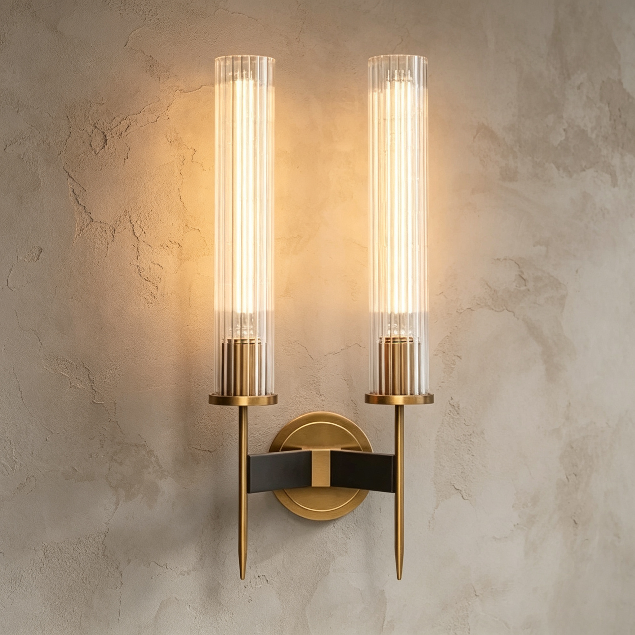 Chevelle Double Sconce, Modern Solid Brass Glass Wall Lamp