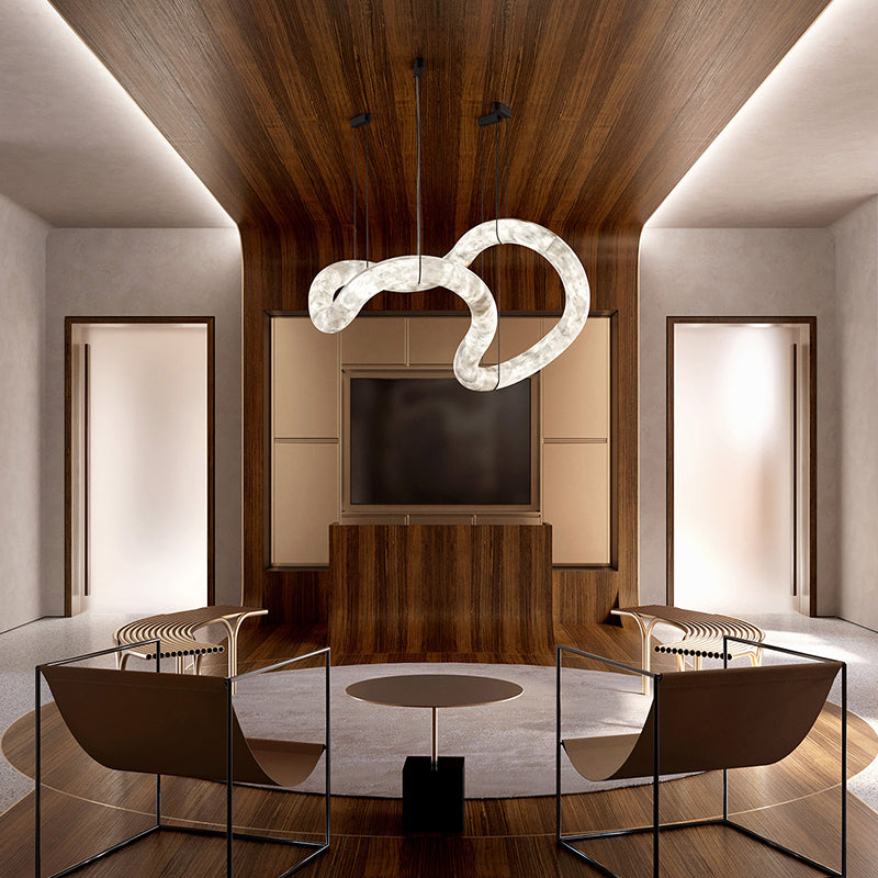 Beverly Symmetrical Entryway Alabaster Pendant Light for Dining Table