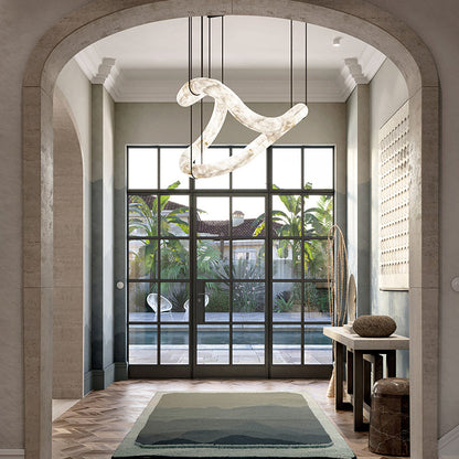 Beverly Symmetrical Entryway Alabaster Pendant Light for Dining Table
