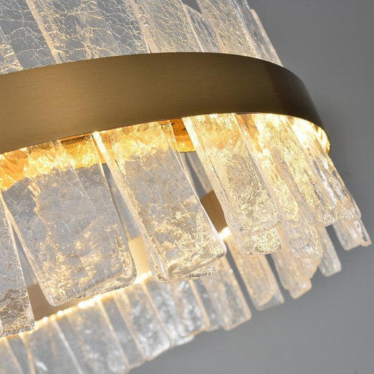 Flake Long Crystal Round Golden Lamp Body Modern Chandelier