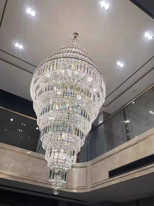 Chrome Extra Large Crystal Chandelier for Foyer Staircase Living Room Entrance Ceiling Light Fixture In Silver