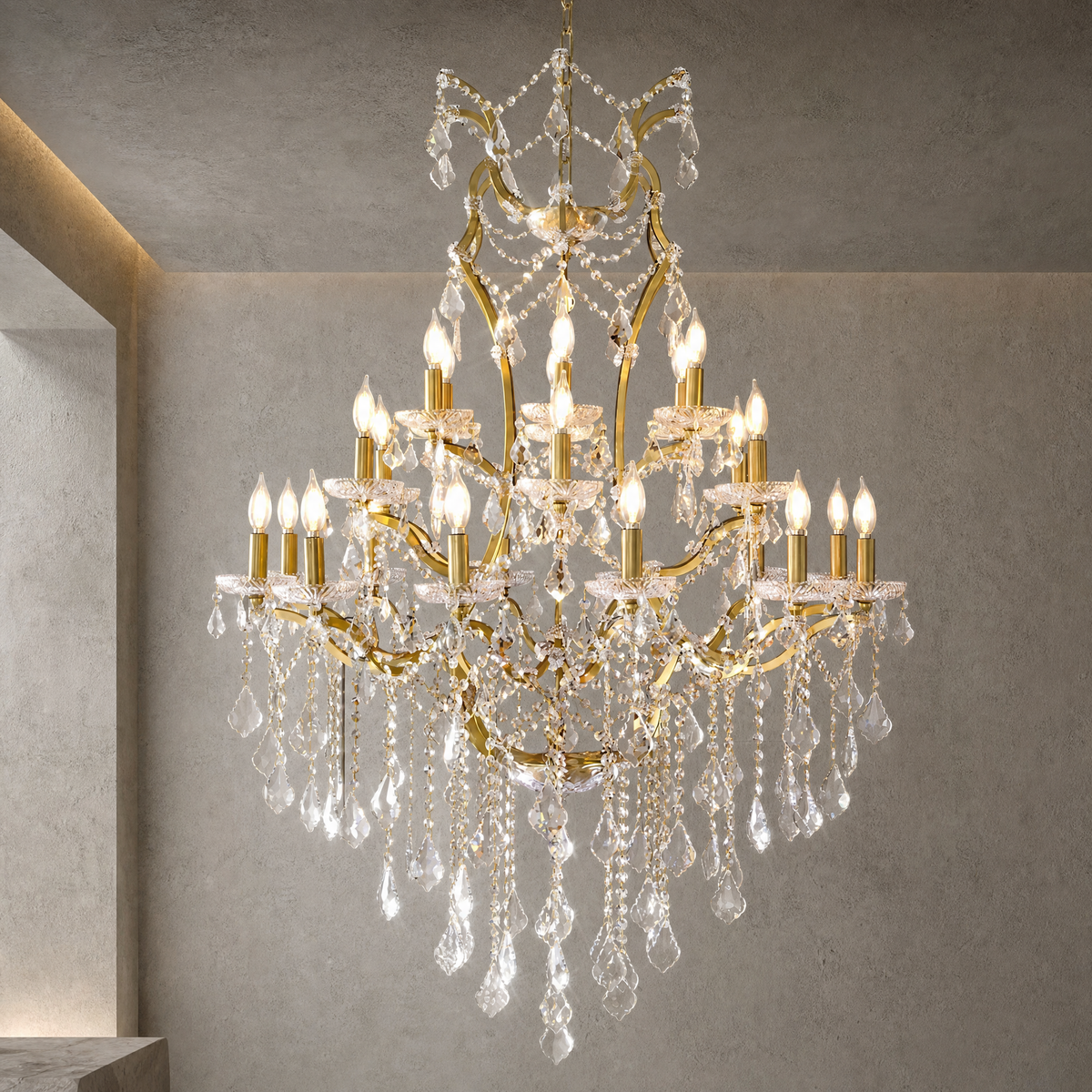 37.4" 24-Light Maria Theresa Crystal Chandelier - Gold
