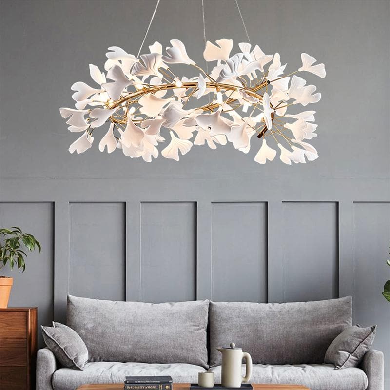 Modern Ceramic Ginkgo Leaf Round Chandelier