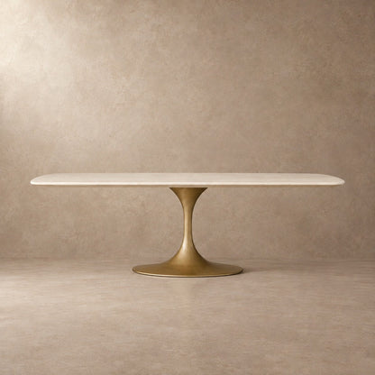 Happyarcadian Steel Base Marble Surface Dining Table
