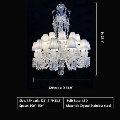 Large Light Luxury Classic Tiered Crystal Candle shaded Chandelier for High-ceiling Rooms/Living Room